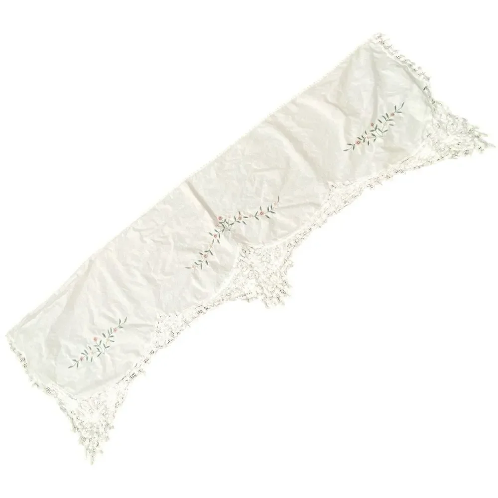 Vintage Floral Embroidered Crochet White Table/Dresser Runner